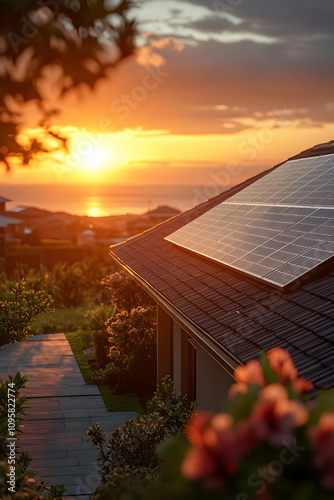 Sunset Solar Panel House Il...