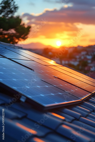 Sunset Solar Panels on Roof...