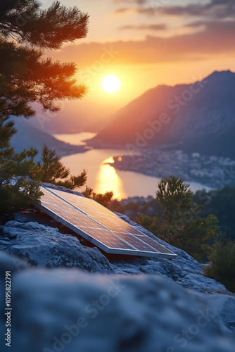 Sunset Solar Panel Landscap...