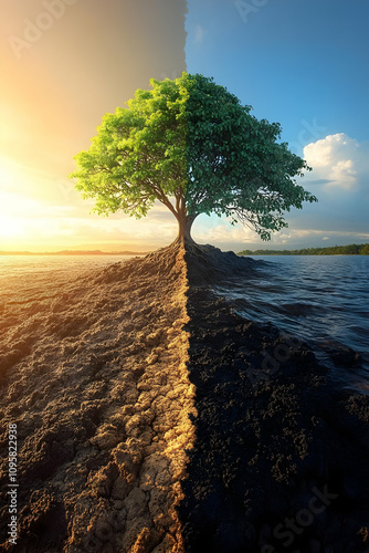 Dual Nature Tree 3D Illustr...