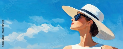 Woman in sunglasses enjoying summer sunshine beach art bright sky serenity