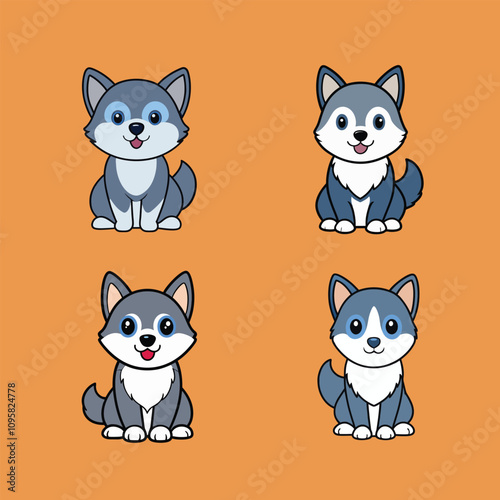 Collection of Alaskan Klee Kai Isolated illustration
