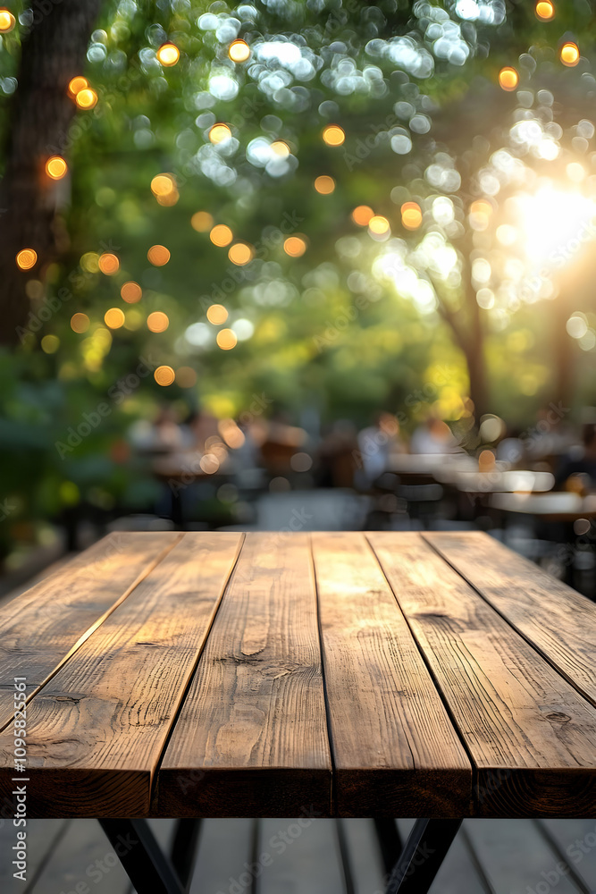 Wooden Table Background, Summer Garden Scene Wooden Table Background, Summer Garden Scene