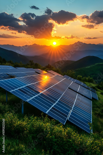 Sunset Solar Panels Landsca...