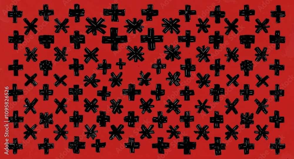 Black Cross pattern hand drawn design on Red background illustration Black Cross pattern hand drawn design on Red background illustration