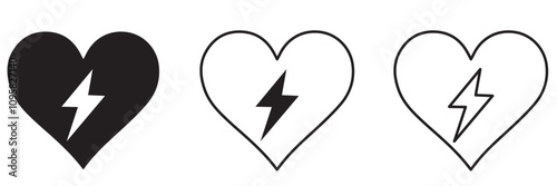 AED icon, automated external defibrillator, aed sign with heart and electricity symbol flat vector icon.