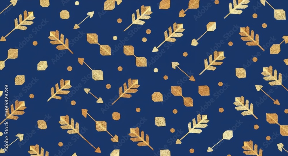Gold Arrow pattern hand drawn design on Blue background illustration Gold Arrow pattern hand drawn design on Blue background illustration