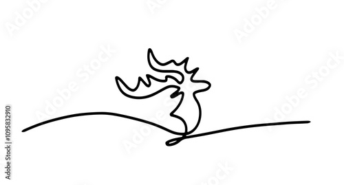 Continuous one line drawing deer . Contour sketch of reindeer. Forest wild deer in single line.