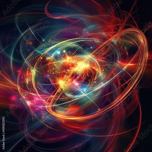 Abstract swirling light with a glowing center in a dark background.