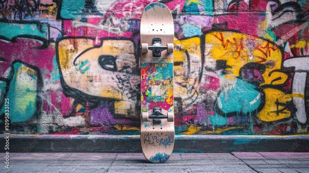 Obraz premium Skateboard against graffiti wall.