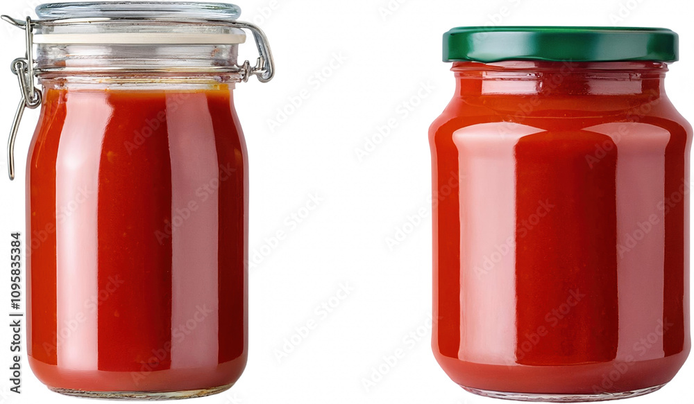 Two Jars of Tomato Sauce Red Glass Food Preserves Cooking Two Jars of Tomato Sauce Red Glass Food Preserves Cooking