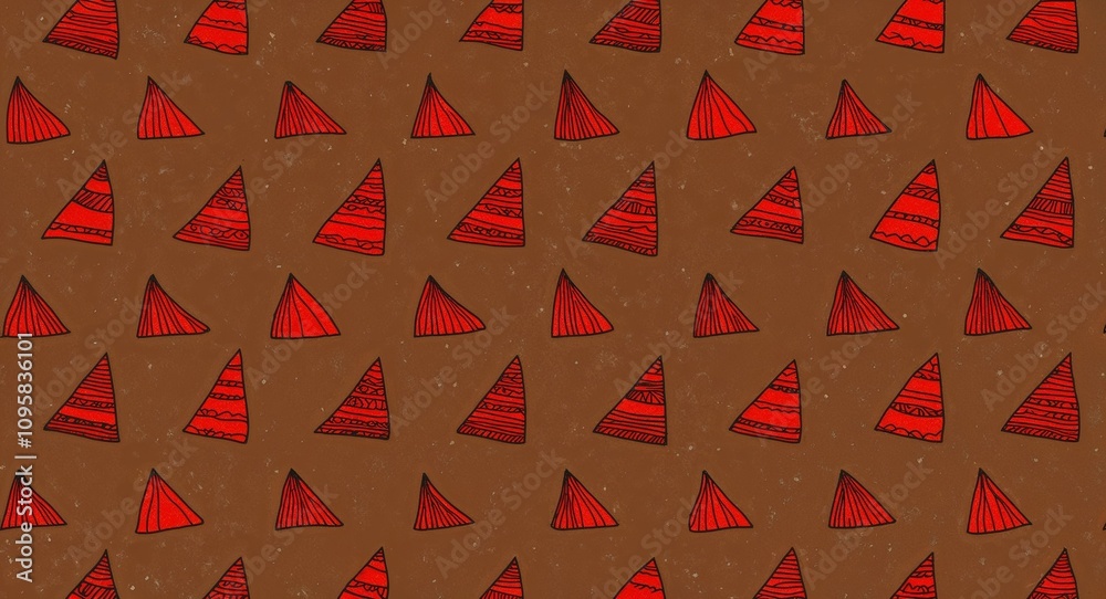 Red Trapezoid pattern hand drawn design on Brown background illustration