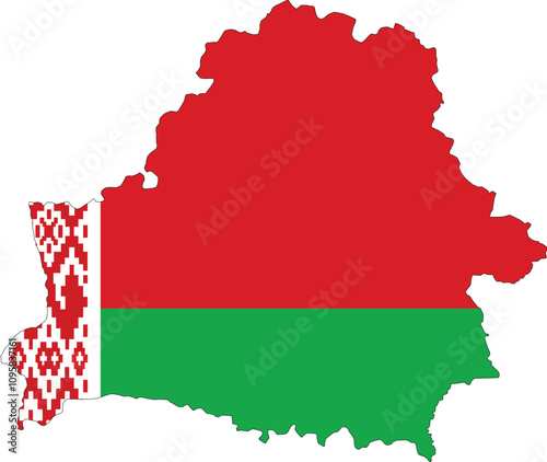 Belarus map with there country flag