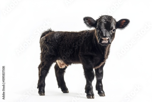 Wallpaper Mural the beside view baby Angus Cow standing, left side view, low angle, white copy space on right, Isolated on White Background Torontodigital.ca