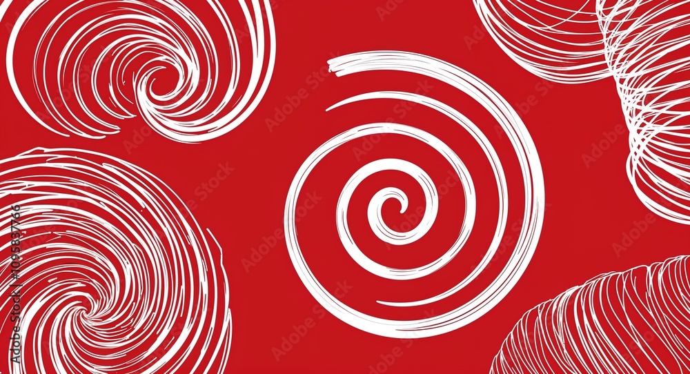 White Spiral pattern hand drawn design on Red background illustration White Spiral pattern hand drawn design on Red background illustration