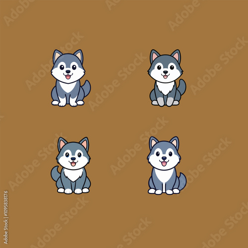 Collection of Alaskan Malamute Isolated illustration
