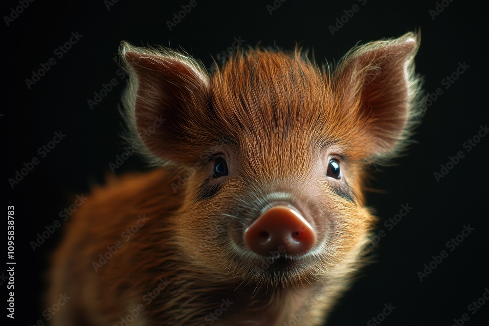 Mystic portrait of baby Wild Boar in studio, copy space on right side, Headshot, Close-up View, isolated on black background Mystic portrait of baby Wild Boar in studio, copy space on right side, Headshot, Close-up View, isolated on black background