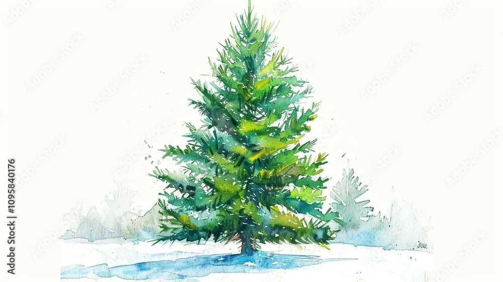 Fototapeta premium Festive Fir Tree in Watercolor: Capturing the Essence of Christmas Cheer