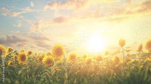 Basking in Sunlight: Stunning Field of Sunflowers against Dramatic Sky | Botanical Wonders and Nature's Light Relationship