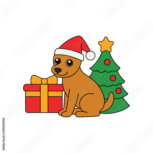 Christmas dog with tree vector illustration