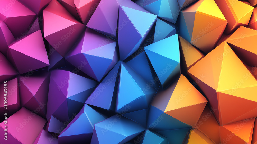 A background image with colorful, 3D triangle shapes. A background image with colorful, 3D triangle shapes.