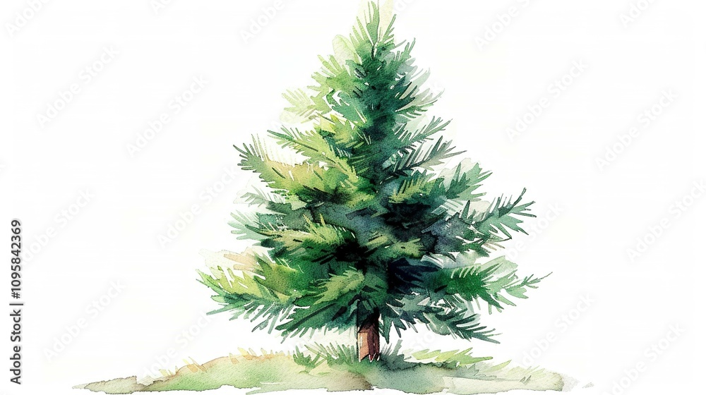 Obraz premium Serene Watercolor Christmas Tree: A Peaceful Holiday Scene in Soft Hues