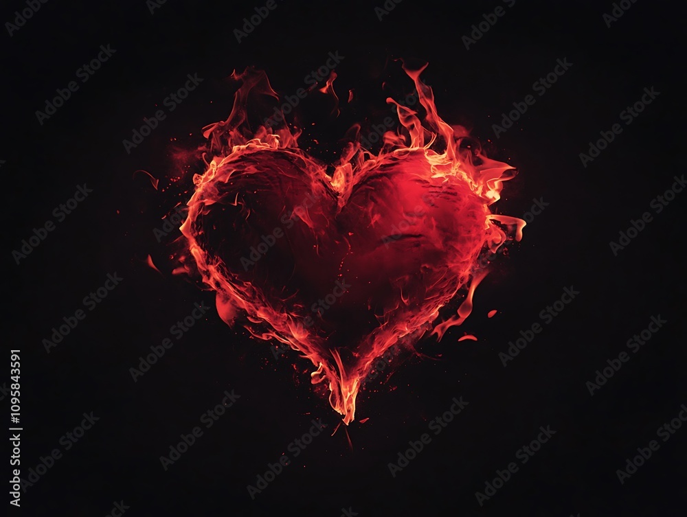Fiery heart shape burning in dark background. Fiery heart shape burning in dark background.