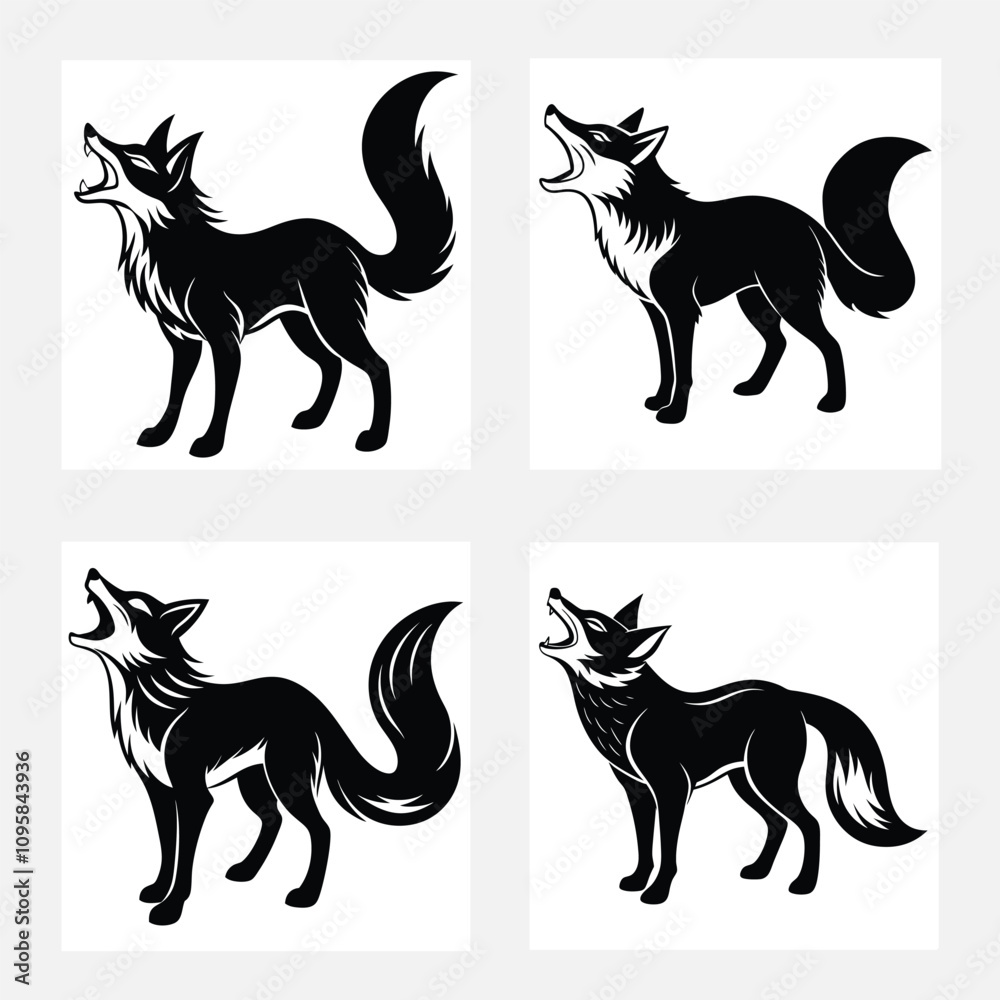 Obraz premium Fox roars silhouette vector illustration