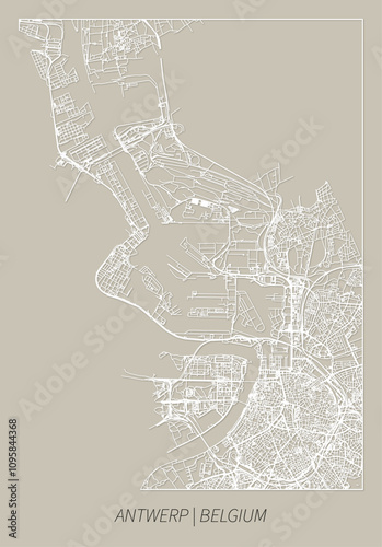 Antwerp (Flanders, Belgium) street map outline for poster, paper cutting.