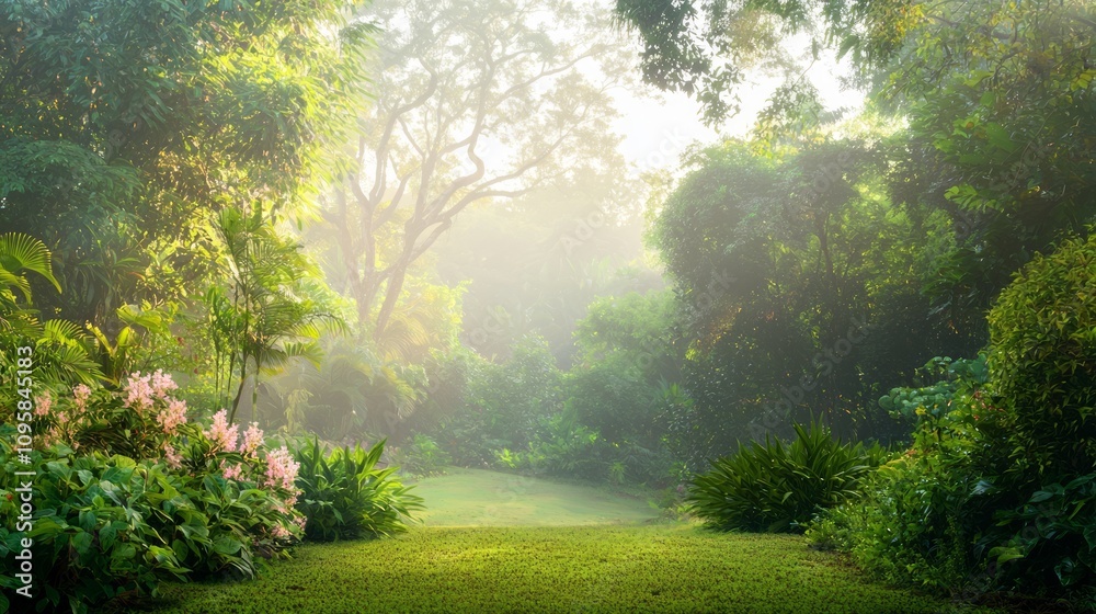 A Serene Dawn in a Botanical Oasis - Tranquil Morning in Lush Garden with Dew-Covered Flowers | Ultra-Detailed, Botanical Wonders Concept A Serene Dawn in a Botanical Oasis - Tranquil Morning in Lush Garden with Dew-Covered Flowers | Ultra-Detailed, Botanical Wonders Concept