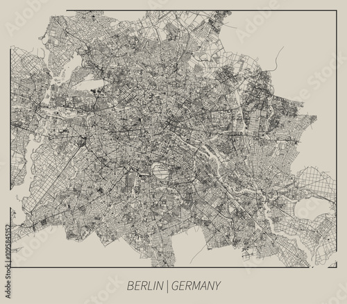 Berlin (Germany) street map outline for poster.