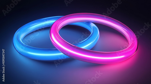 A modern, futuristic background with blue and pink neon rings. Plenty of space for text or images.