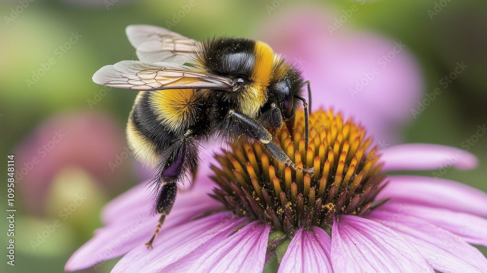 Enchanting Macro Shot of Bumblebee on Purple Coneflower Petal, Botanical Wonders Close-up Photography Enchanting Macro Shot of Bumblebee on Purple Coneflower Petal, Botanical Wonders Close-up Photography