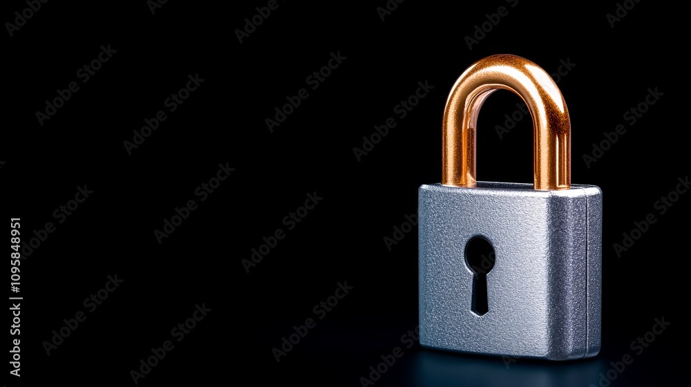 Fototapeta premium Secure Padlock Silver Metal Lock Copper Shackle Safety Security Concept