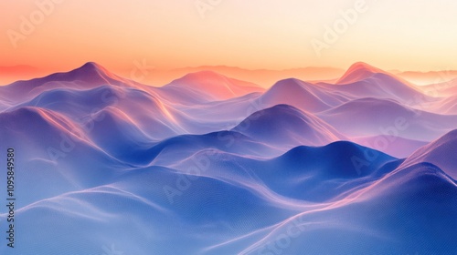 Serene landscape of soft, rolling hills under a pastel sky at dawn.