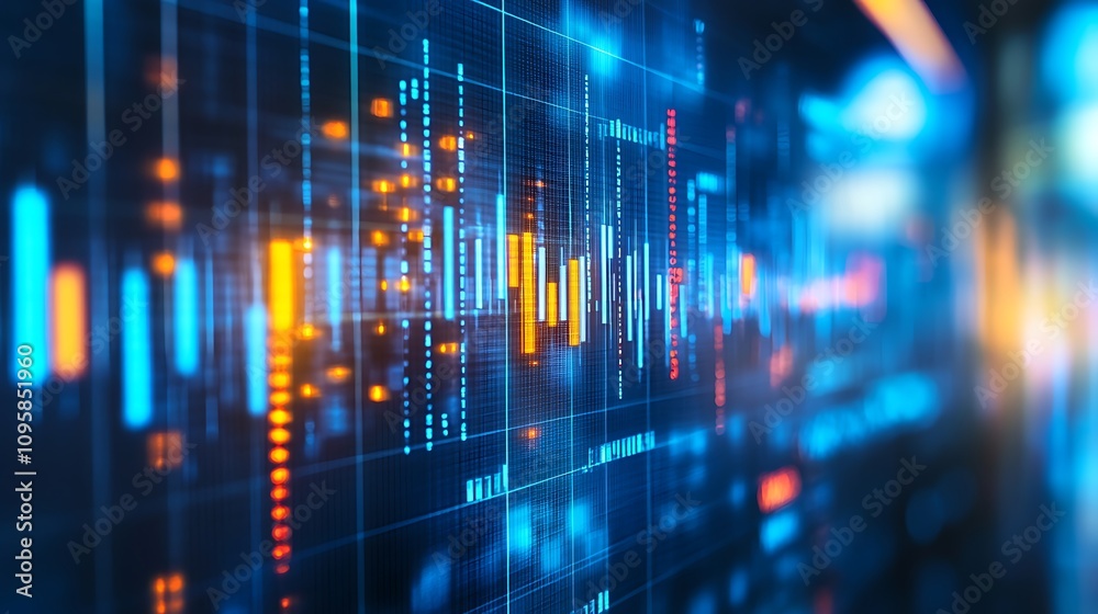 Abstract digital visualization of data trends with vibrant colors and grid lines.