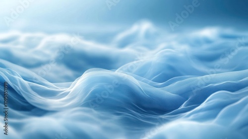 Ethereal blue waves of fabric create a serene, tranquil atmosphere.