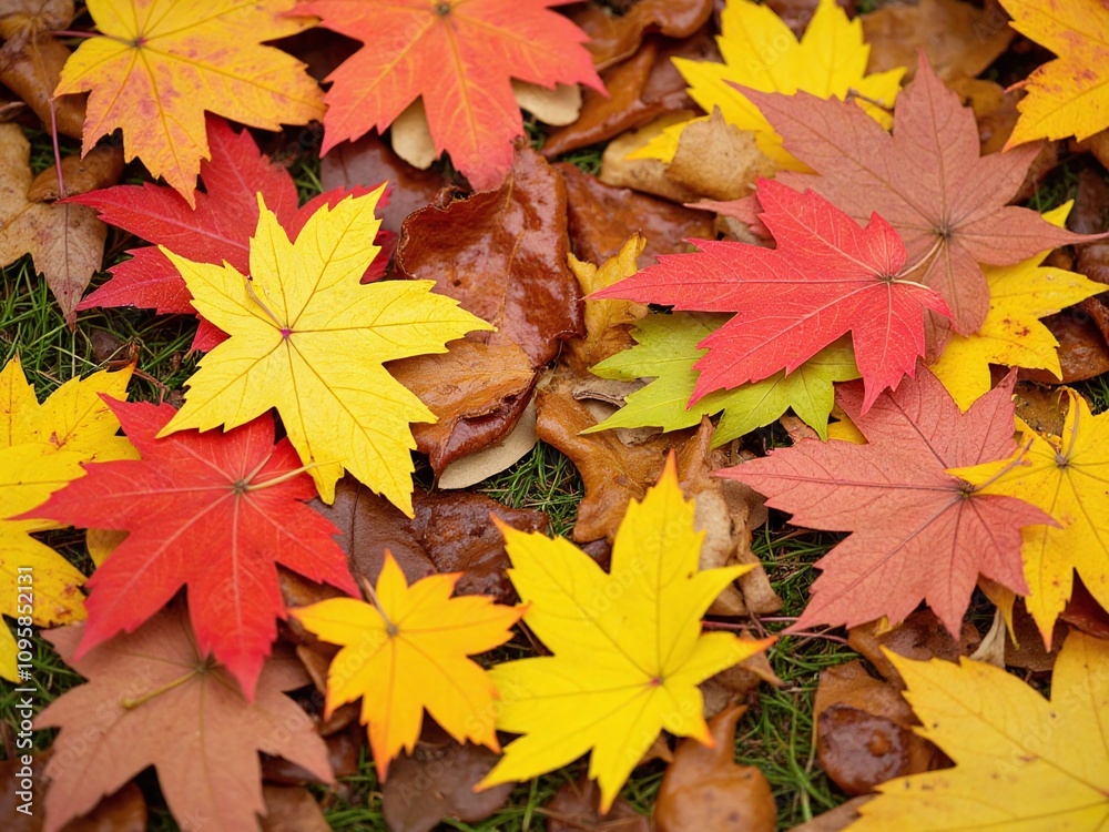 fallen autumn leaves covering green grass background fallen autumn leaves covering green grass background