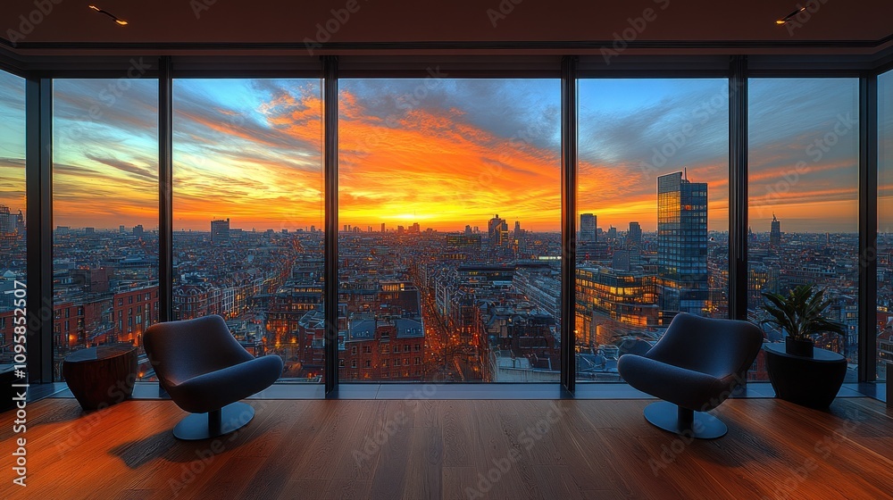 Fototapeta premium City Sunset Panorama from a Luxurious Apartment