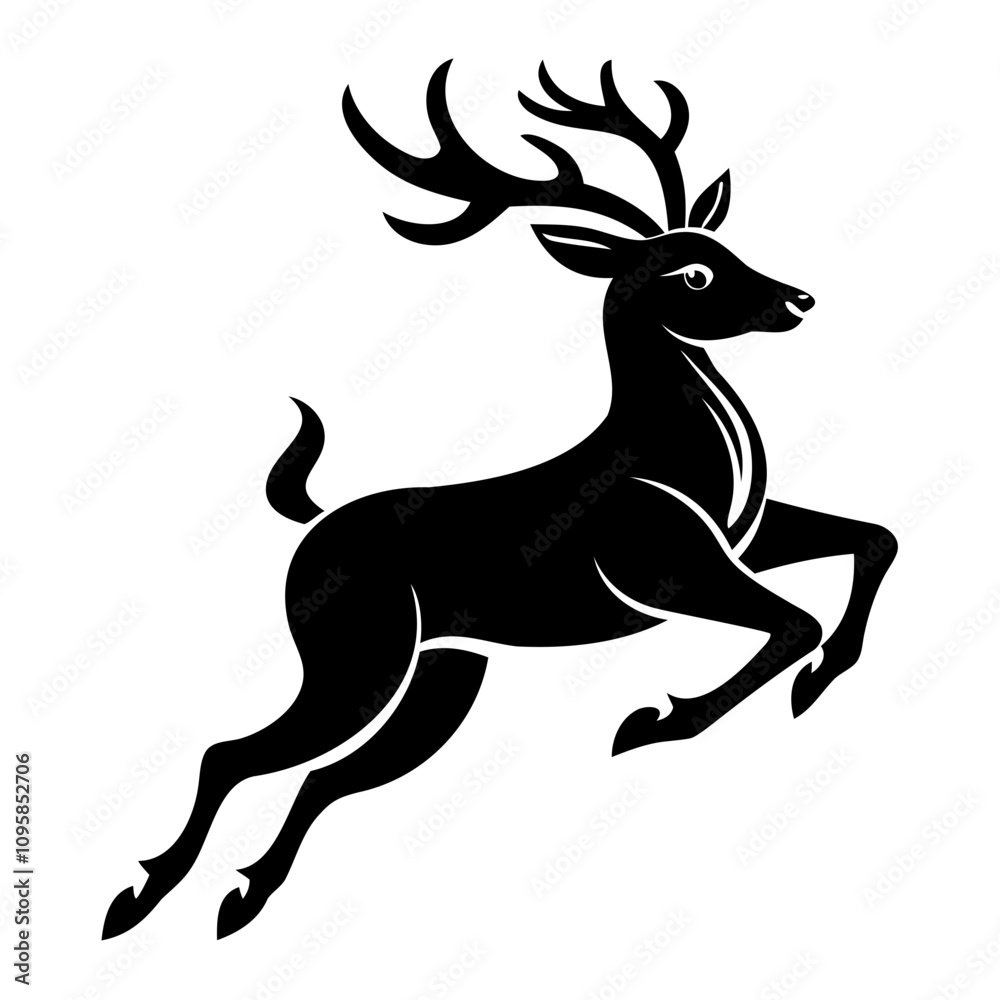 Black embossed Christmas deer jumping silhouette vector Illustration, Vector outline Design, or Line Art Black embossed Christmas deer jumping silhouette vector Illustration, Vector outline Design, or Line Art