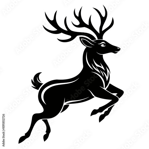 Black embossed Christmas deer jumping silhouette vector Illustration, Vector outline Design, or Line Art