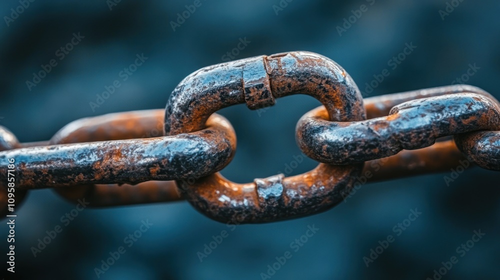 A close-up of a metallic chain link, showcasing its texture and interconnection. A close-up of a metallic chain link, showcasing its texture and interconnection.