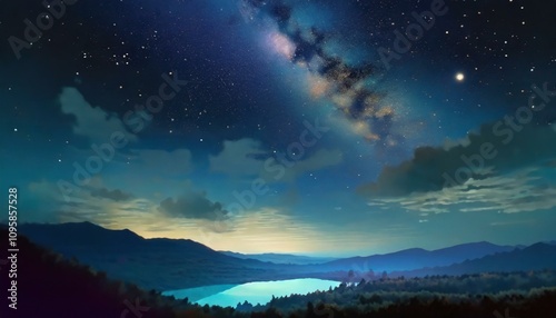 Fantastic night illustration landscape