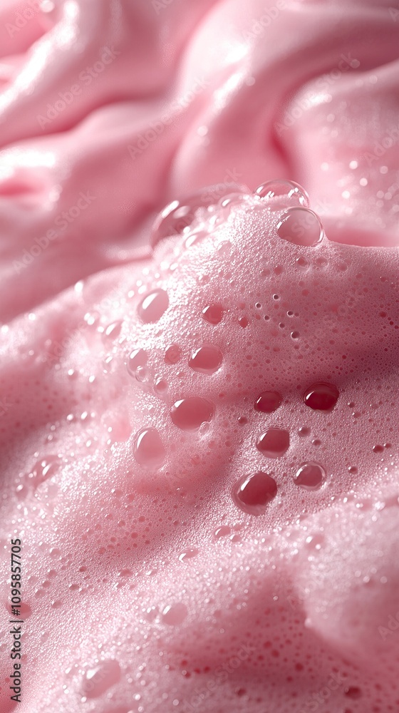 Fototapeta premium Close-up of pink, foamy texture with bubbles.