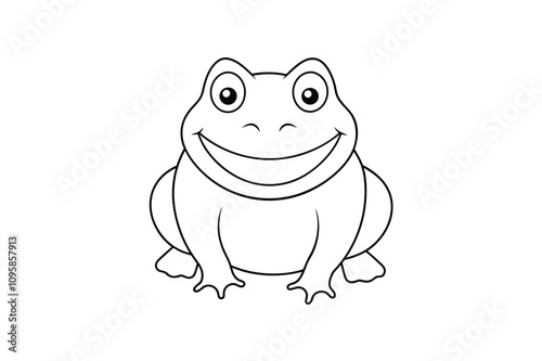  a smiling frog line art vector illustration.