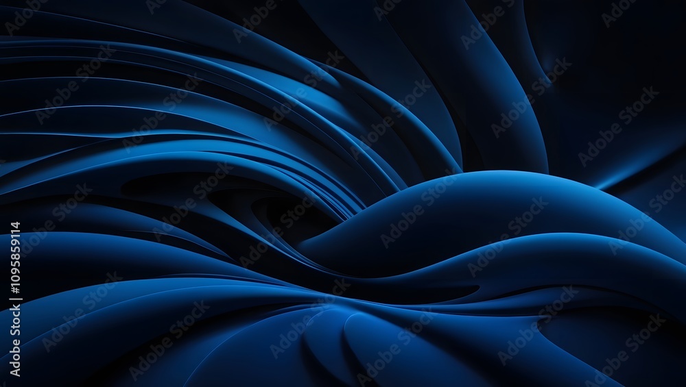 Fototapeta premium A dynamic and abstract composition of smooth, flowing blue curves with a futuristic, dark background.