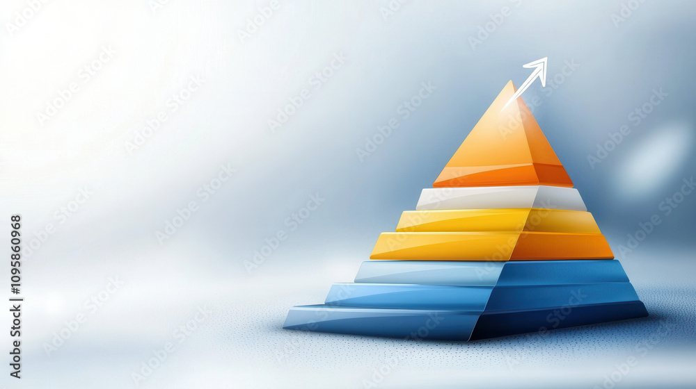 Simplified pyramid infographic with four levels and upward arrow. This design represents growth and progression, ideal for presentations and educational materials Simplified pyramid infographic with four levels and upward arrow. This design represents growth and progression, ideal for presentations and educational materials