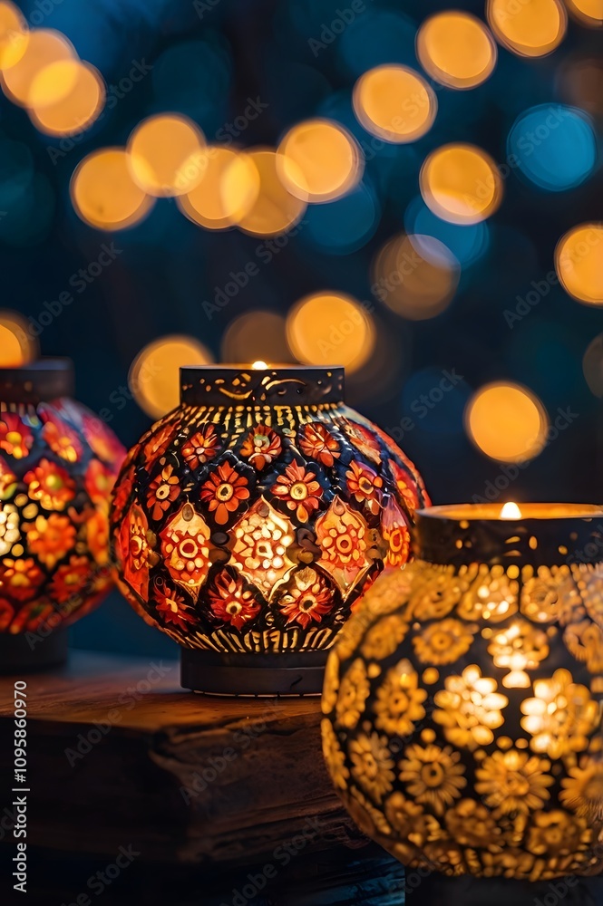 Beautiful Christmas lanterns casting a warm holiday glow. Beautiful Christmas lanterns casting a warm holiday glow.