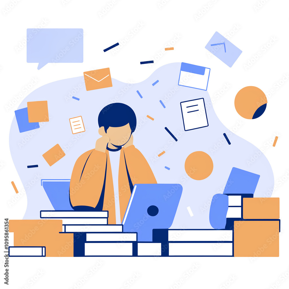 A collection of illustrations featuring tired and sad individuals. Depicted are exhausted office workers seated at desks, along with fatigued, unhappy, and distressed employees and students. A collection of illustrations featuring tired and sad individuals. Depicted are exhausted office workers seated at desks, along with fatigued, unhappy, and distressed employees and students.