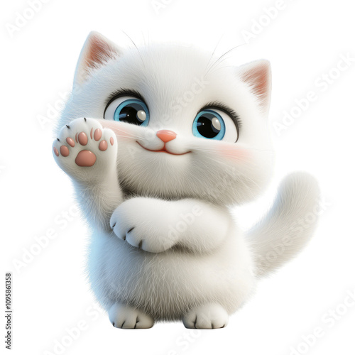 Cute White Kitten with Blue Eyes and Playful Expression